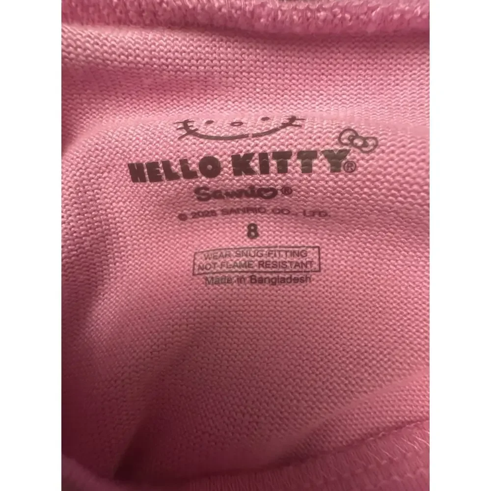 Sanrio Hello Kitty Girls Pink 2-Piece Long Sleeve Snug Fit Pajama Set 8